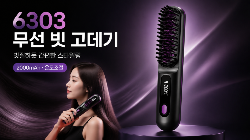 6303 무선 빗 고데기, 2000mAh 충전식 온도조절 헤어스타일러 제품 이미지