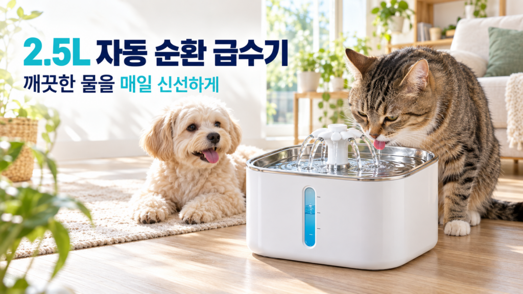 [숏핑룸] 2.5L 스테인리스 저소음 자동 순환 반려동물 급수기 제품 이미지