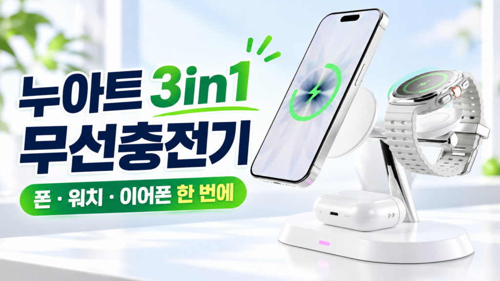 누아트 3in1 맥세이프 무선충전기 애플워치·갤럭시워치 호환 제품 이미지