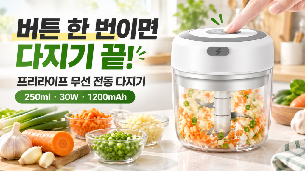 프리라이프 무선 전동 만능 다지기 250ml｜마늘·고기·채소 미니 초퍼 제품 이미지