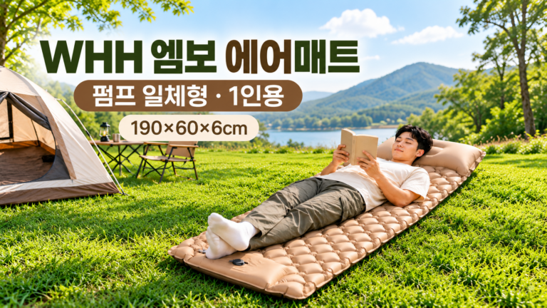 WHH 엠보 에어매트 myy-zc26121-001 펌프 일체형 1인용 캠핑·차박 매트