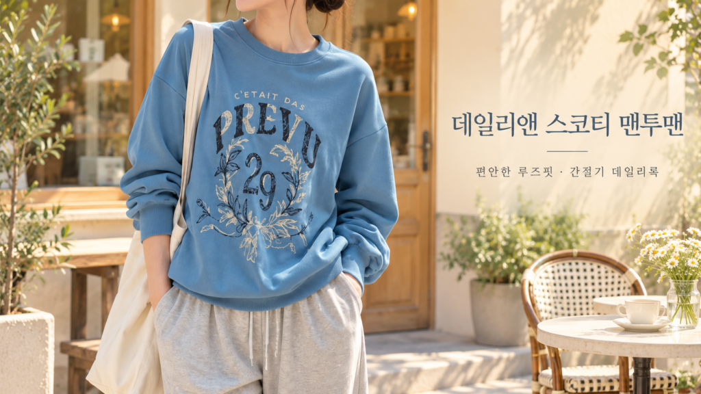 데일리앤 스코티 여성 루즈핏 프린팅 맨투맨｜봄·가을 간절기 긴팔 티셔츠 제품 이미지