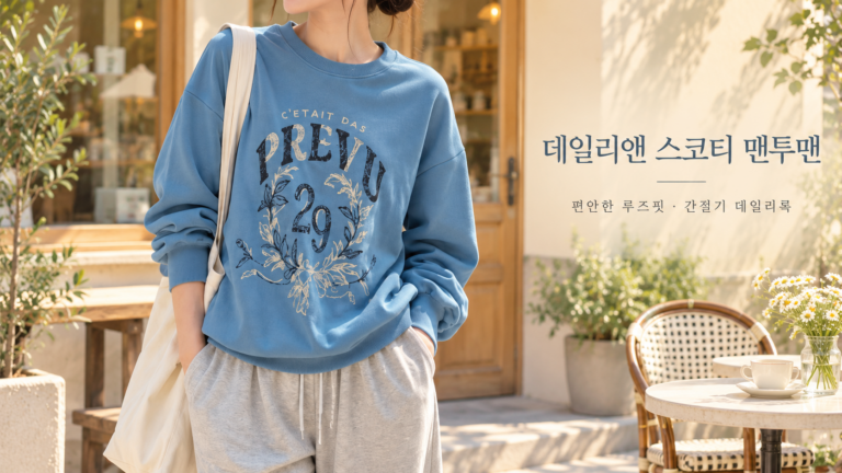 데일리앤 스코티 여성 루즈핏 프린팅 맨투맨｜봄·가을 간절기 긴팔 티셔츠