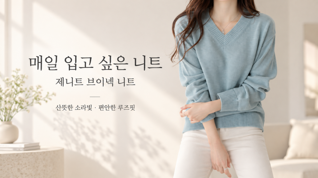제니트 여성 브이넥 루즈핏 니트｜봄·가을 데일리 기본 니트 제품 이미지