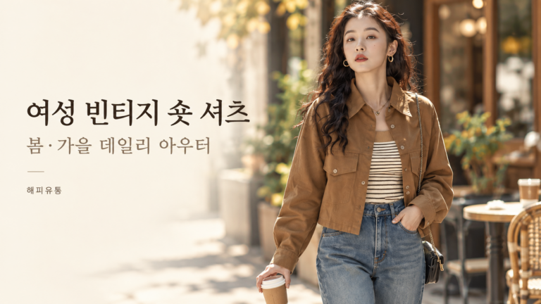 해피유통 여성 빈티지 숏 셔츠｜봄 가을 데일리 긴팔 아우터