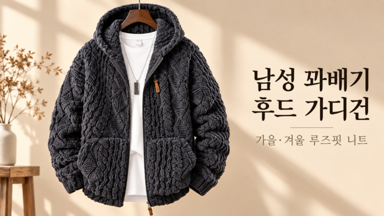씨유언니 남성 꽈배기 후드 가디건｜가을·겨울 루즈핏 니트 아우터