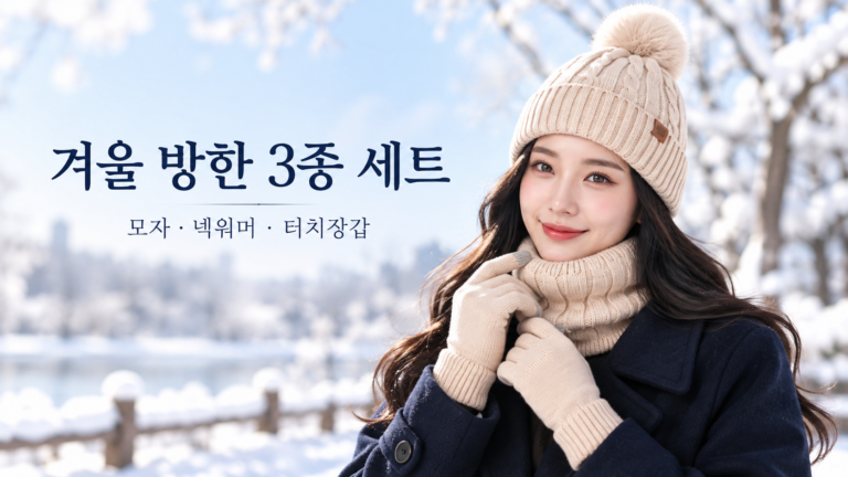 뜬다핑 겨울 방한 3종 세트｜방울모자·넥워머·터치장갑으로 포근한 겨울 준비