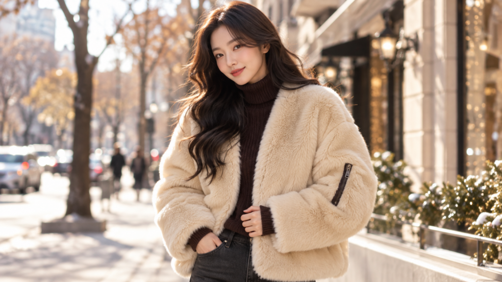 여성 겨울 페이크퍼 자켓 화이트 S｜포근한 겨울 코디를 완성하는 인조퍼 아우터 제품 이미지