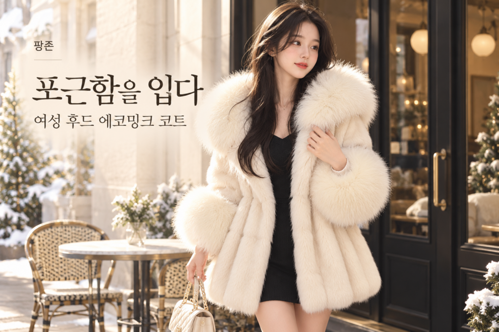 3만원대에 완성하는 겨울 분위기｜여성 후드 에코밍크 퍼카라 롱코트 제품 이미지