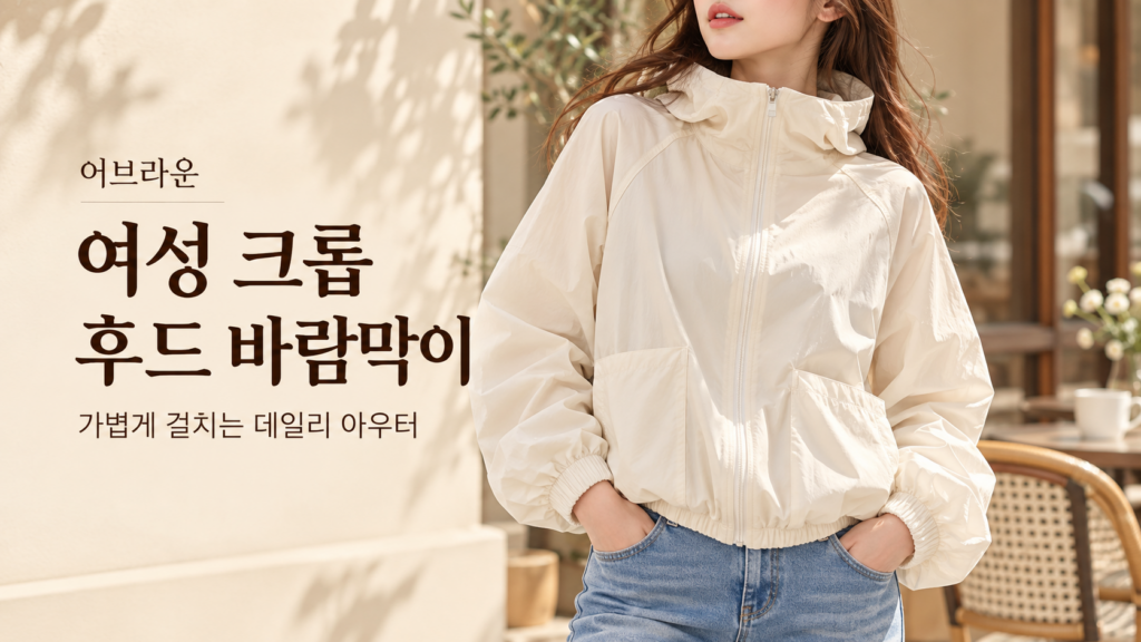 어브라운 여성 초경량 크롭 후드 집업 바람막이 점퍼 제품 이미지